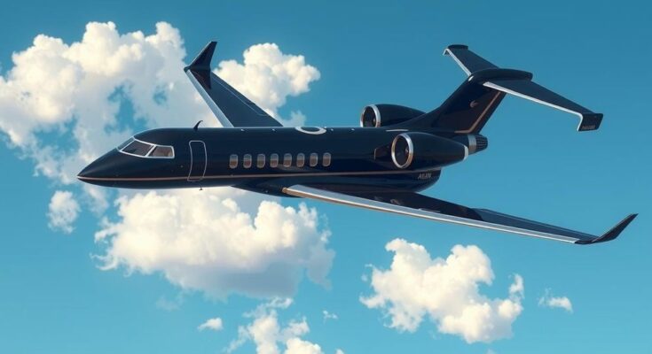A luxurious jet resembling Air Force One, set against a blue sky with clouds, showcasing sleek design and secure features.