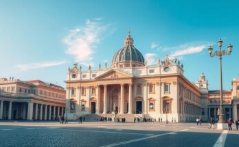 A scenic view of the Vatican City with St. Peter's Basilica, symbolizing diplomatic meetings and historical significance.
