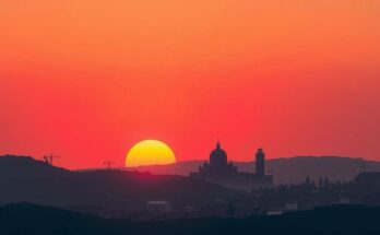 Silhouette of Togo's capital skyline at sunset, symbolizing the call for peace and dialogue amidst unrest.