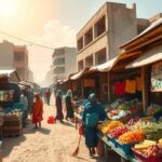A vibrant street scene in Omdurman, Sudan, showcasing resilience amid recovery and community efforts post-conflict.