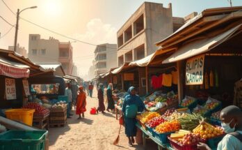 A vibrant street scene in Omdurman, Sudan, showcasing resilience amid recovery and community efforts post-conflict.