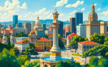 A vibrant cityscape of Buenos Aires with landmarks, celebrating cultural connections and diplomatic visits.