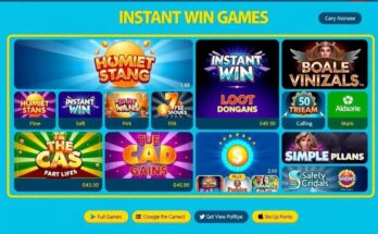 Colorful gaming interface showcasing instant win games with dynamic designs and a lively layout.