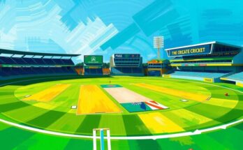 A scenic view of Harare cricket ground showcasing vibrant green pitches under a blue sky.
