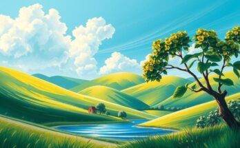 Symbolic landscape representing peace and stability in Africa with lush greenery and vibrant skies.
