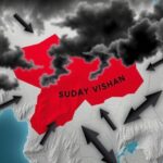 A map of Sudan highlighting areas of conflict, with dark clouds and arrows indicating foreign influences.